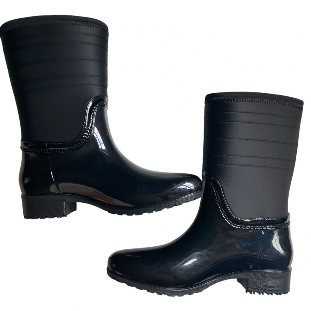 TOMMY HILFIGER Fonsi Rain Boots Round Almond Toe Black Red White Blue Women 8